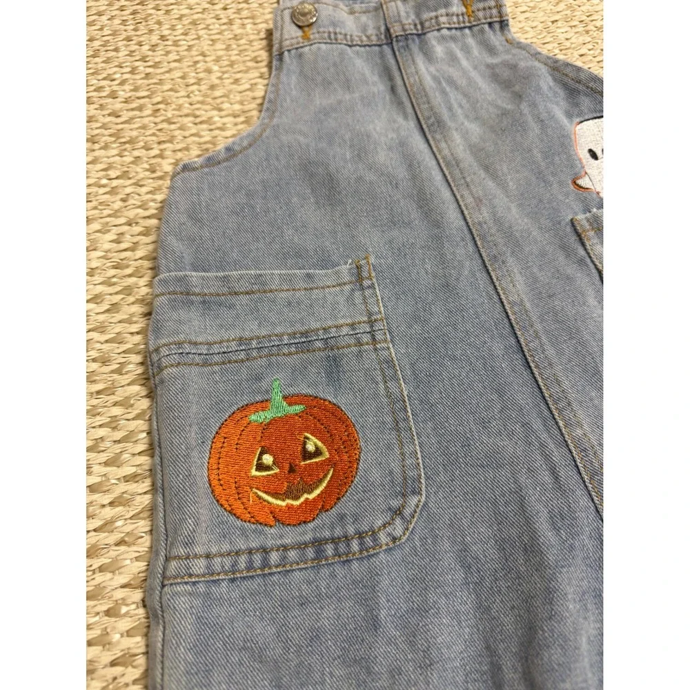 Halloween Denim Overalls Trick or Treat Pumpkin Ghost Embroidery 2T 3T toddler